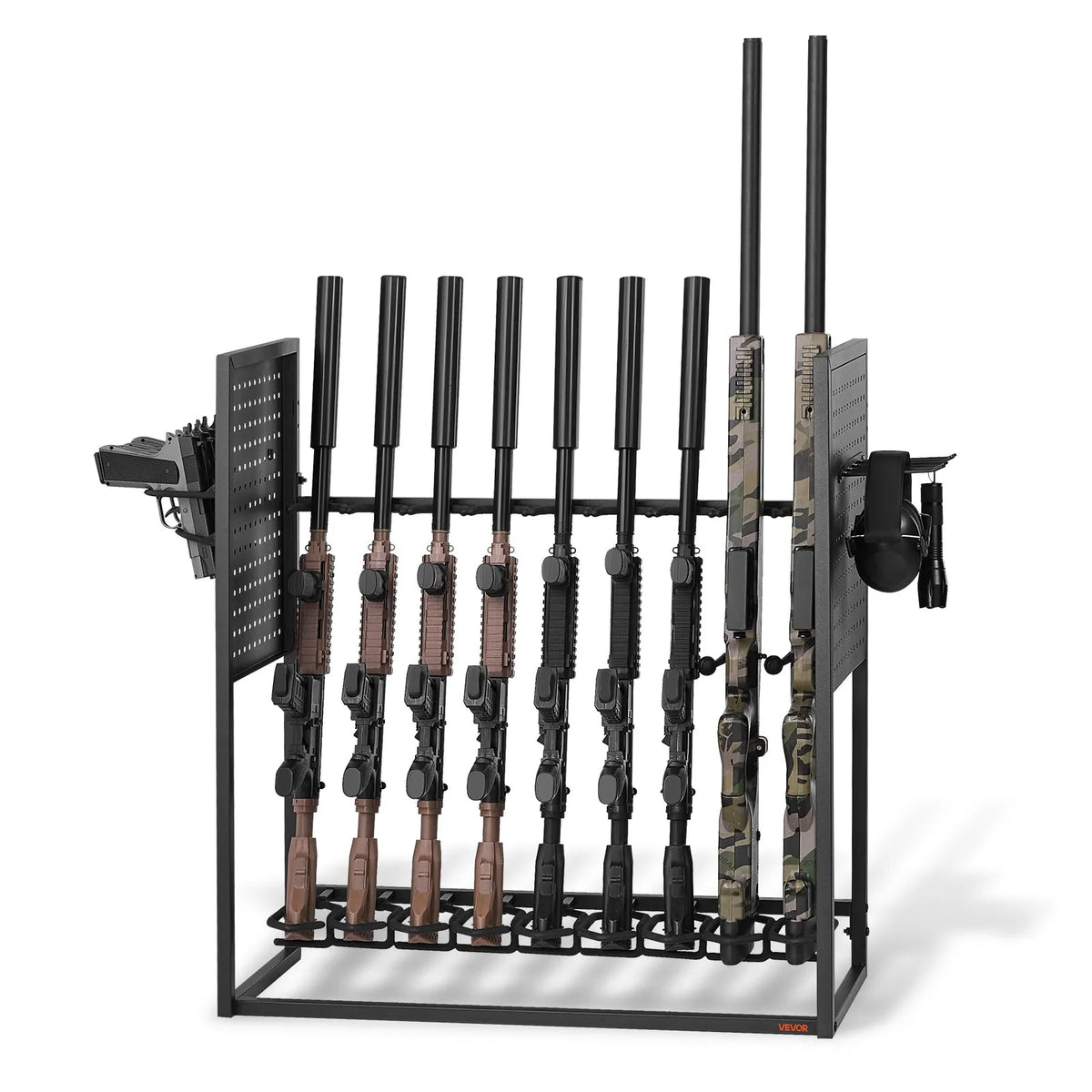 VEVOR tērauda ieroču statīvs brīvi stāvošs, iekštelpu statīvs 9 šautenēm vai bisēm un 4 pistolēm ar magazīnas turētāju, izturīgs uzglabāšanas un eksponēšanas risinājums mājai un garāžai - ZEMLETES.LV