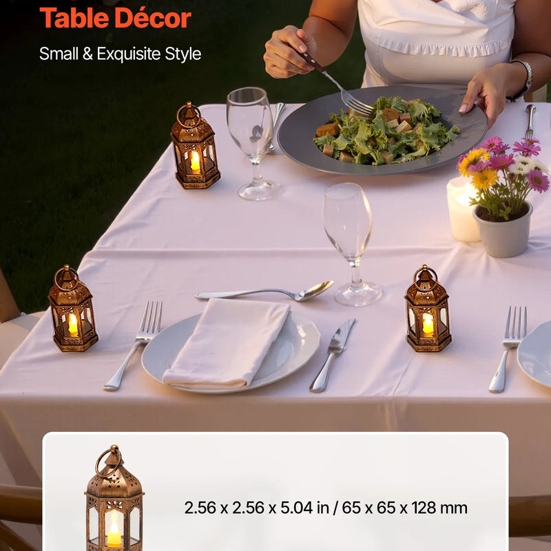 VEVOR dekoratīvās sveču laternas, 12 gab., LED elektriskās bezliesmas sveces, plastmasas LED turētājs ar stiklu, sienas piekarināmas iekštelpu lieveņa laternas, piemērotas kāzu galdiem, ballītēm un lauku stila interjera dekoram, bronzas krāsā