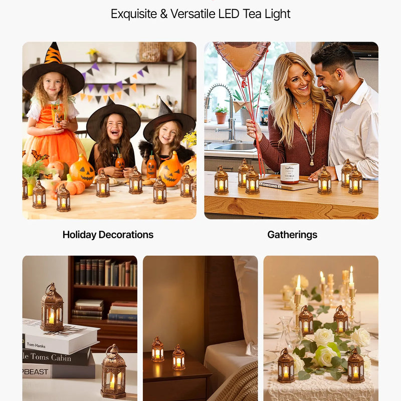 VEVOR dekoratīvās sveču laternas, 12 gab., LED elektriskās bezliesmas sveces, plastmasas LED turētājs ar stiklu, sienas piekarināmas iekštelpu lieveņa laternas, piemērotas kāzu galdiem, ballītēm un lauku stila interjera dekoram, bronzas krāsā