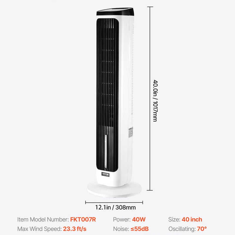 VEVOR 102 cm oscilējošais torņventilators ar 24 stundu taimeri, 7,1 m/s, tālvadības pults vadība