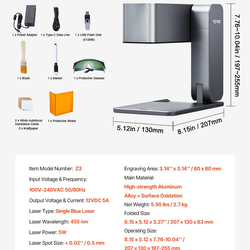 VEVOR portatīvā lāzergravēšanas iekārta – 600 mm/s, 5 W, augsta ātruma rokas gravieris