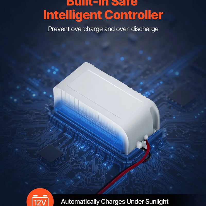 VEVOR 20 W 12 V saules paneļa akumulatora lādētājs ar iebūvētu kontrolieri un staba stiprinājuma kronšteinu, IP65 ūdensizturīgu konstrukciju, piemērots vārtiem, žogiem, saimniecībām un zālieniem (der stabiem ar diametru 40-68 mm)