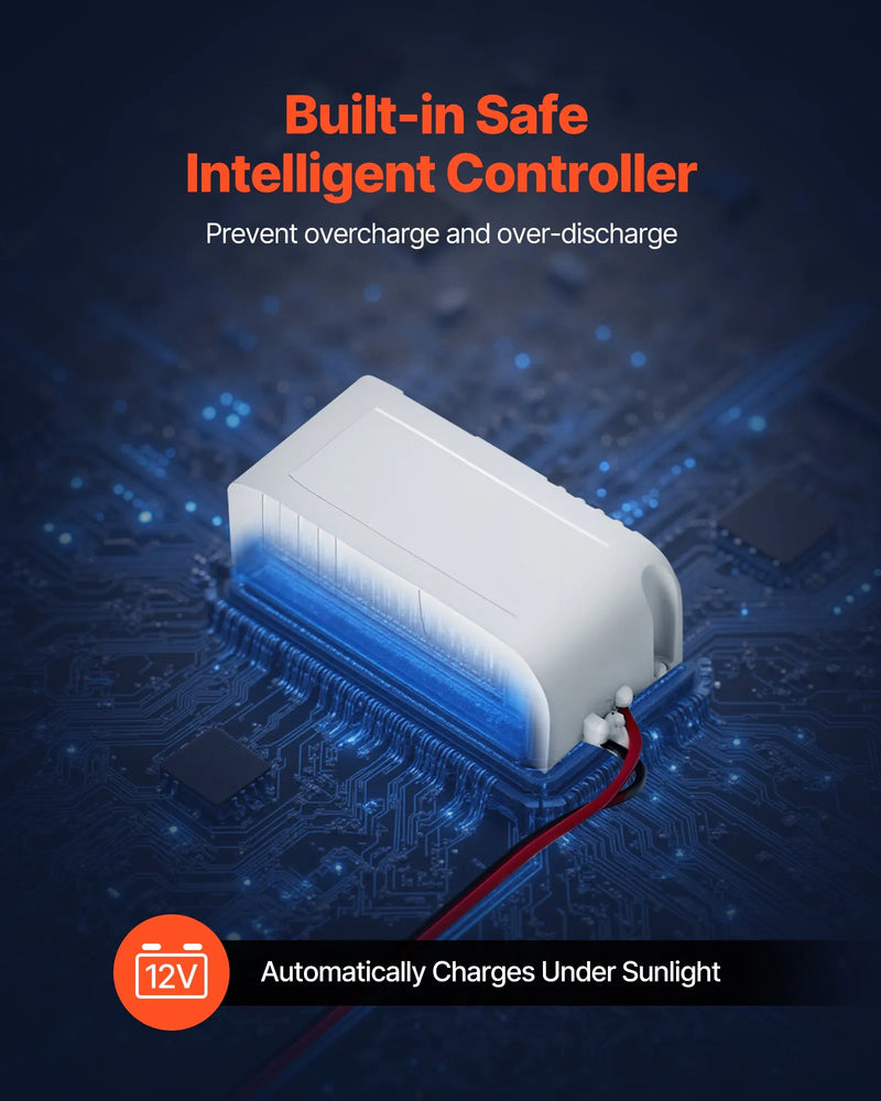 VEVOR 20 W 12 V saules paneļa akumulatora lādētājs ar iebūvētu kontrolieri un staba stiprinājuma kronšteinu, IP65 ūdensizturīgu konstrukciju, piemērots vārtiem, žogiem, saimniecībām un zālieniem (der stabiem ar diametru 40-68 mm)