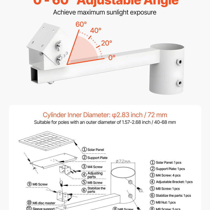 VEVOR 20 W 12 V saules paneļa akumulatora lādētājs ar iebūvētu kontrolieri un staba stiprinājuma kronšteinu, IP65 ūdensizturīgu konstrukciju, piemērots vārtiem, žogiem, saimniecībām un zālieniem (der stabiem ar diametru 40-68 mm)