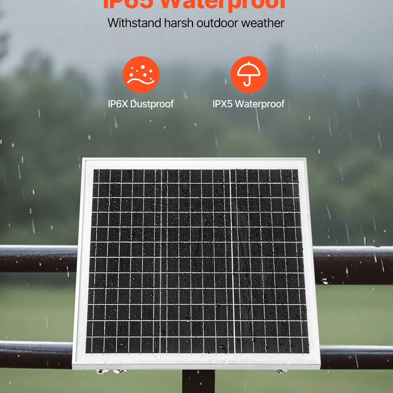 VEVOR 20 W 12 V saules paneļa akumulatora lādētājs ar iebūvētu kontrolieri un staba stiprinājuma kronšteinu, IP65 ūdensizturīgu konstrukciju, piemērots vārtiem, žogiem, saimniecībām un zālieniem (der stabiem ar diametru 40-68 mm)