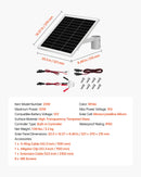 VEVOR 20 W 12 V saules paneļa akumulatora lādētājs ar iebūvētu kontrolieri un staba stiprinājuma kronšteinu, IP65 ūdensizturīgu konstrukciju, piemērots vārtiem, žogiem, saimniecībām un zālieniem (der stabiem ar diametru 40-68 mm)