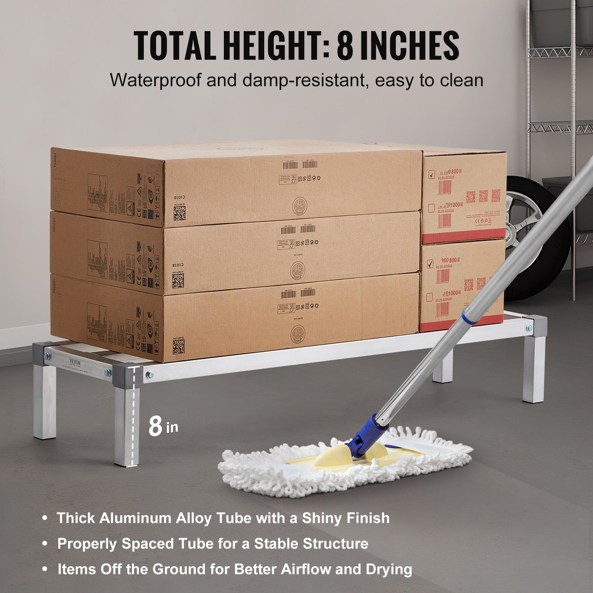 VEVOR Aluminium Floor Storage Rack, 1220 × 355 mm, 203 mm Height from Ground, 454 kg Load Capacity, Fully Welded Construction, for Restaurants, Kitchens, Garages and Vehicles