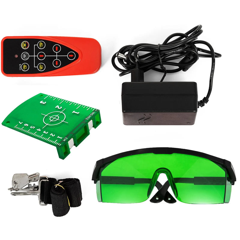 VEVOR profesionāls pašnivelējošs lāzera nivelieris ar zaļo staru, automātiska rotācija, komplekts ar uztvērēju, tālvadības pulti un transportēšanas koferi