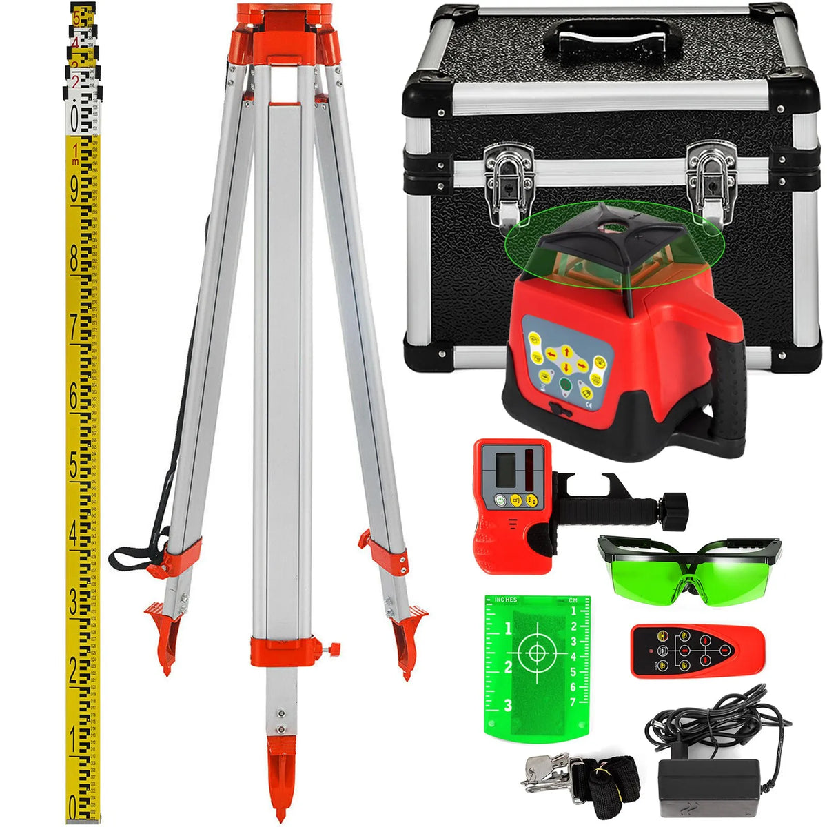 VEVOR Green Rotating Laser Level Kit with Adjustable Tripod and 5 m Measuring Tape, 500 m Working Range, 360° Rotating Scanning, Self-Levelling Laser Level for Construction Projection