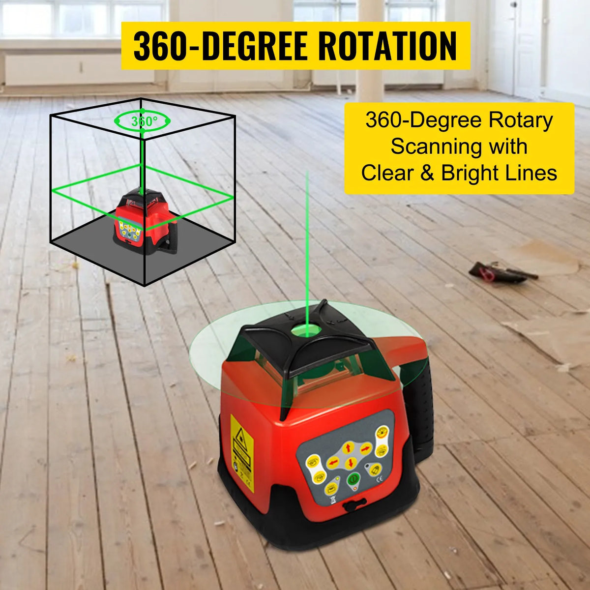 VEVOR Green Rotating Laser Level Kit with Adjustable Tripod and 5 m Measuring Tape, 500 m Working Range, 360° Rotating Scanning, Self-Levelling Laser Level for Construction Projection