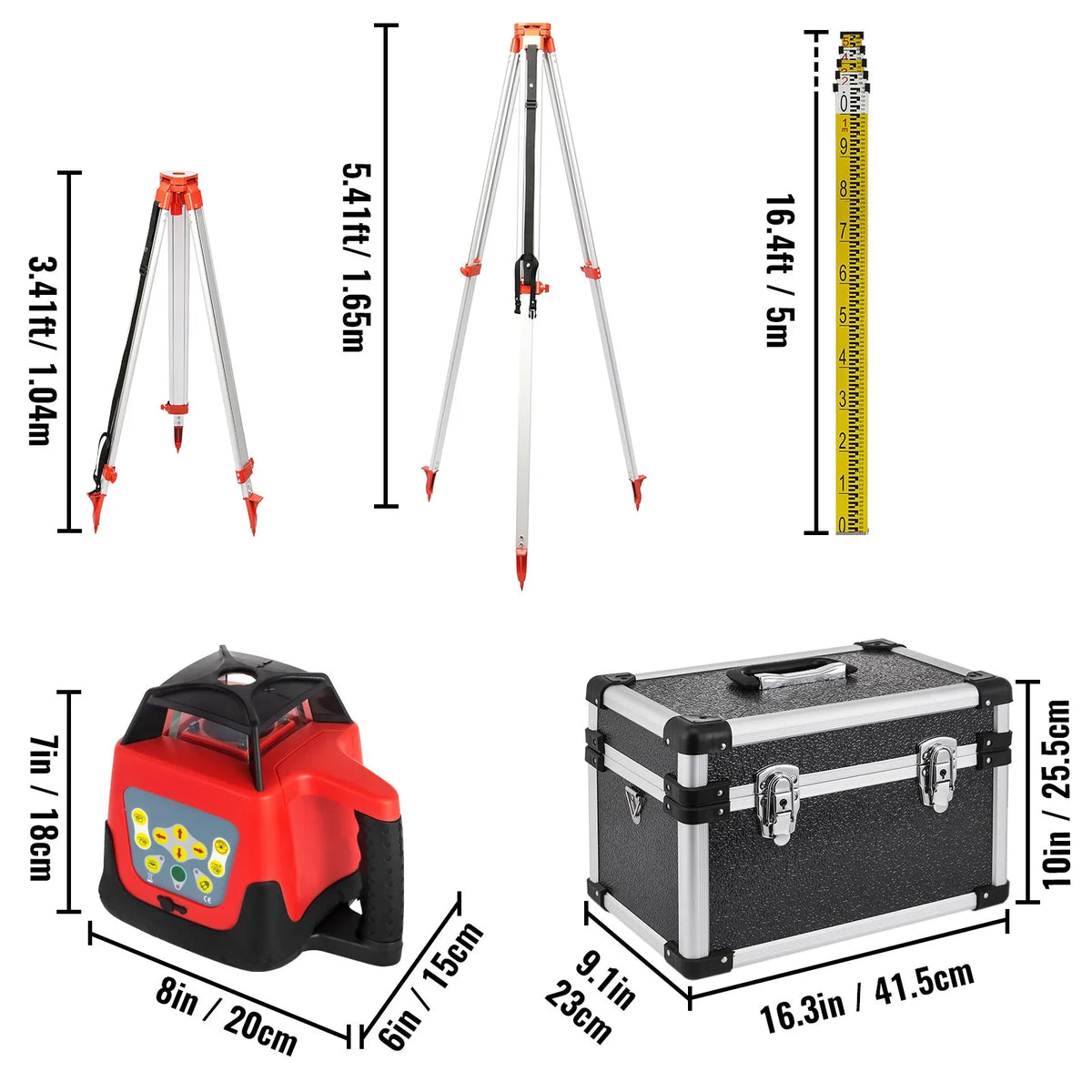 VEVOR Green Rotating Laser Level Kit with Adjustable Tripod and 5 m Measuring Tape, 500 m Working Range, 360° Rotating Scanning, Self-Levelling Laser Level for Construction Projection