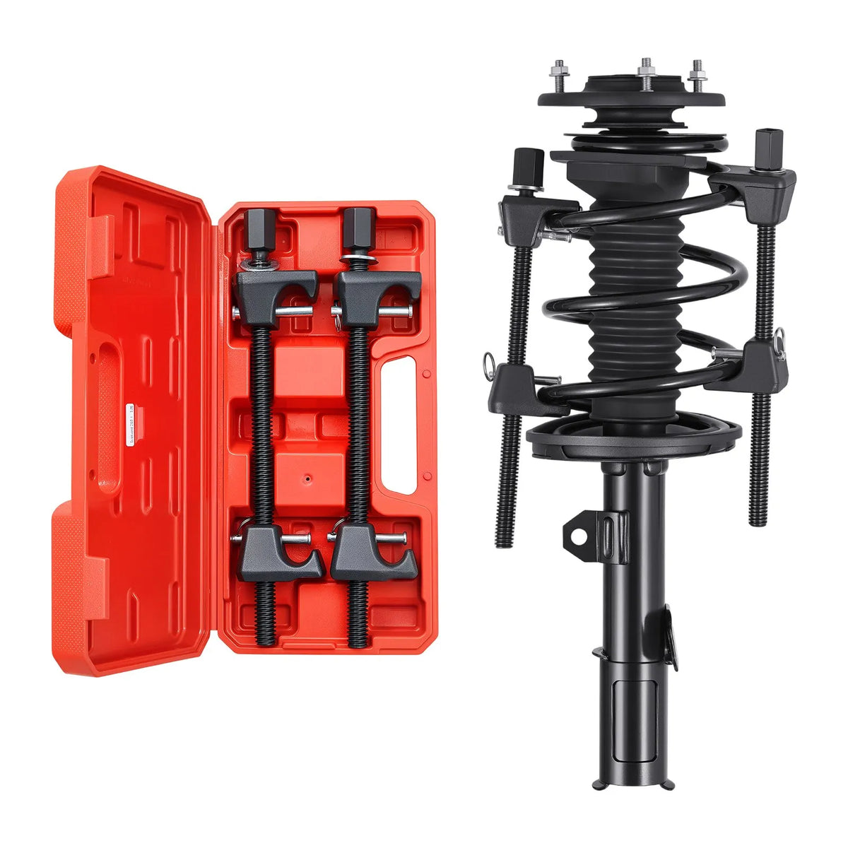 VEVOR Coil Spring Compressor Set (2 pcs), Heavy-Duty Spring Compressor with 256 mm Working Range, Compatible with 22 mm Hex Socket Adapters, Suitable for Cars, Trucks and Motorcycles, Black