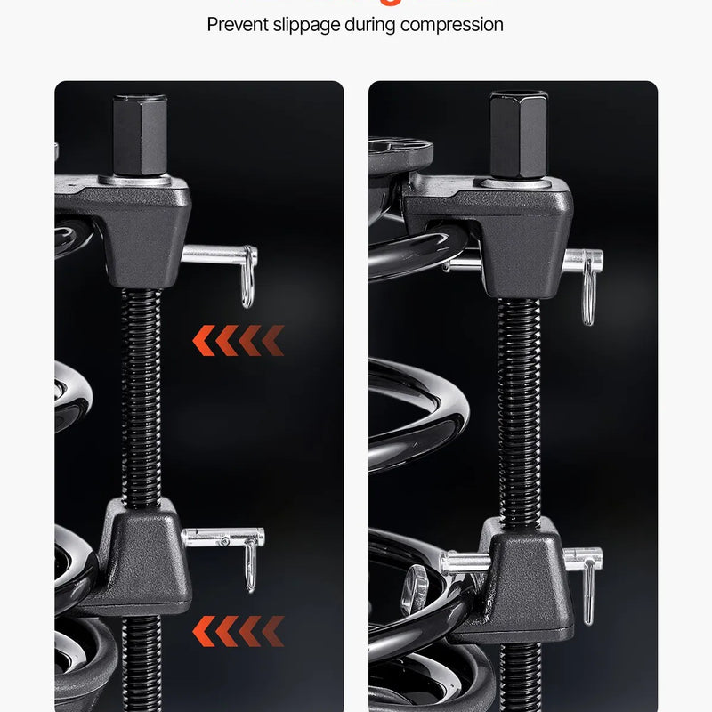 VEVOR spirālatsperu kompresoru komplekts (2 gab.), smagās slodzes atsperu kompresors ar 256 mm darba diapazonu, saderīgs ar 22 mm sešstūra uzgaļu ligzdām, piemērots vieglajām automašīnām, kravas auto un motocikliem, melnā krāsā