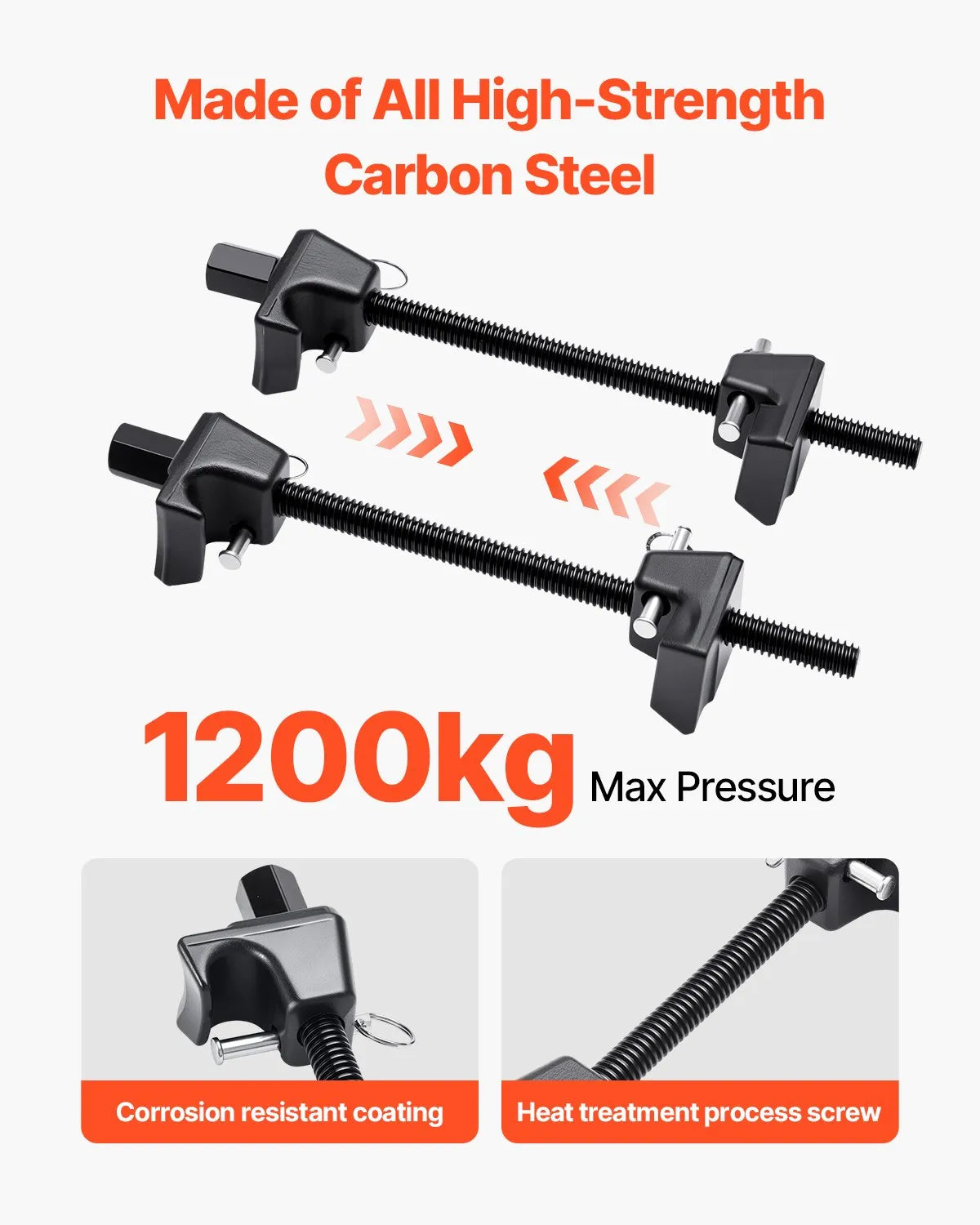 VEVOR Coil Spring Compressor Set (2 pcs), Heavy-Duty Spring Compressor with 256 mm Working Range, Compatible with 22 mm Hex Socket Adapters, Suitable for Cars, Trucks and Motorcycles, Black