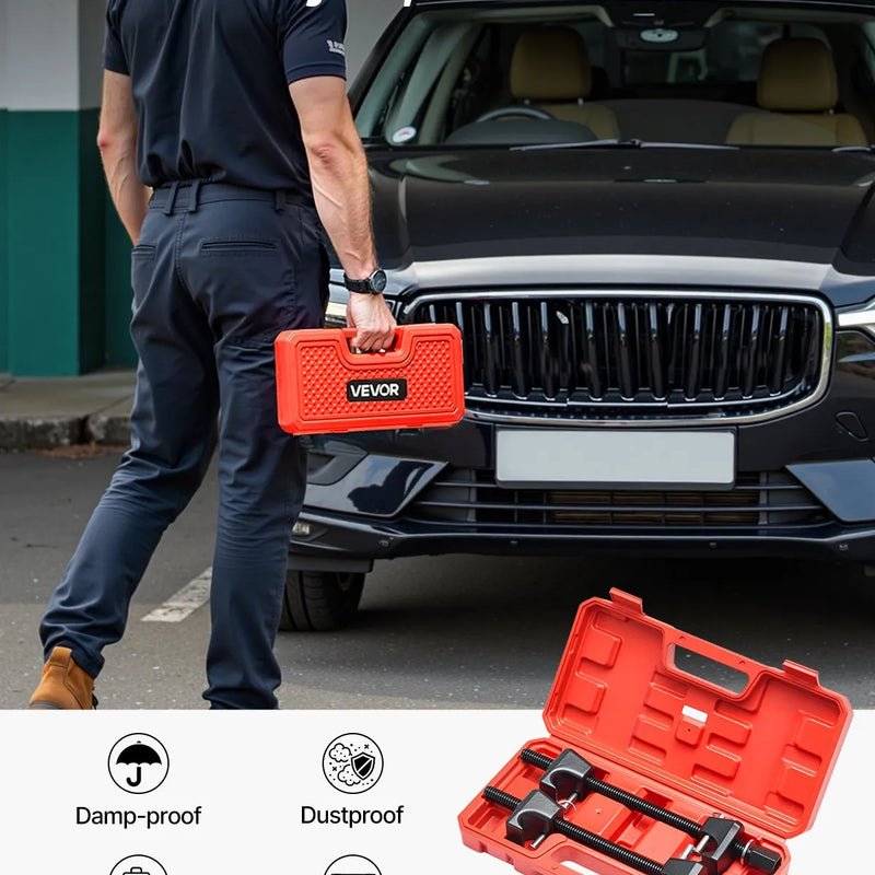 VEVOR spirālatsperu kompresoru komplekts (2 gab.), smagās slodzes atsperu kompresors ar 256 mm darba diapazonu, saderīgs ar 22 mm sešstūra uzgaļu ligzdām, piemērots vieglajām automašīnām, kravas auto un motocikliem, melnā krāsā