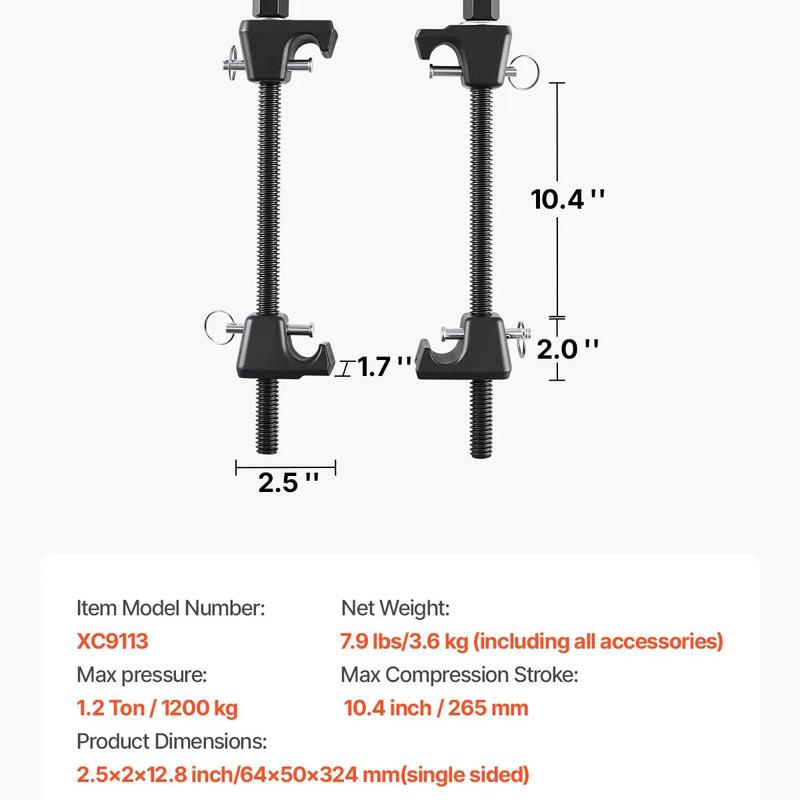 VEVOR spirālatsperu kompresoru komplekts (2 gab.), smagās slodzes atsperu kompresors ar 256 mm darba diapazonu, saderīgs ar 22 mm sešstūra uzgaļu ligzdām, piemērots vieglajām automašīnām, kravas auto un motocikliem, melnā krāsā