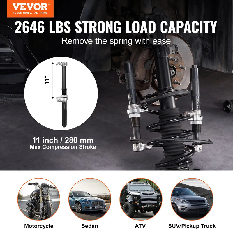 VEVOR atsperu saspiedēja instruments, 2 gab., smagās kategorijas MacPherson stūru atsperu saspiedēju komplekts, 1200,2 kg saspiedēja jauda ar drošības kronšteinu un pārnēsājamu futrāli, piemērots automašīnām, kravas automobiļiem, ATV un UTV