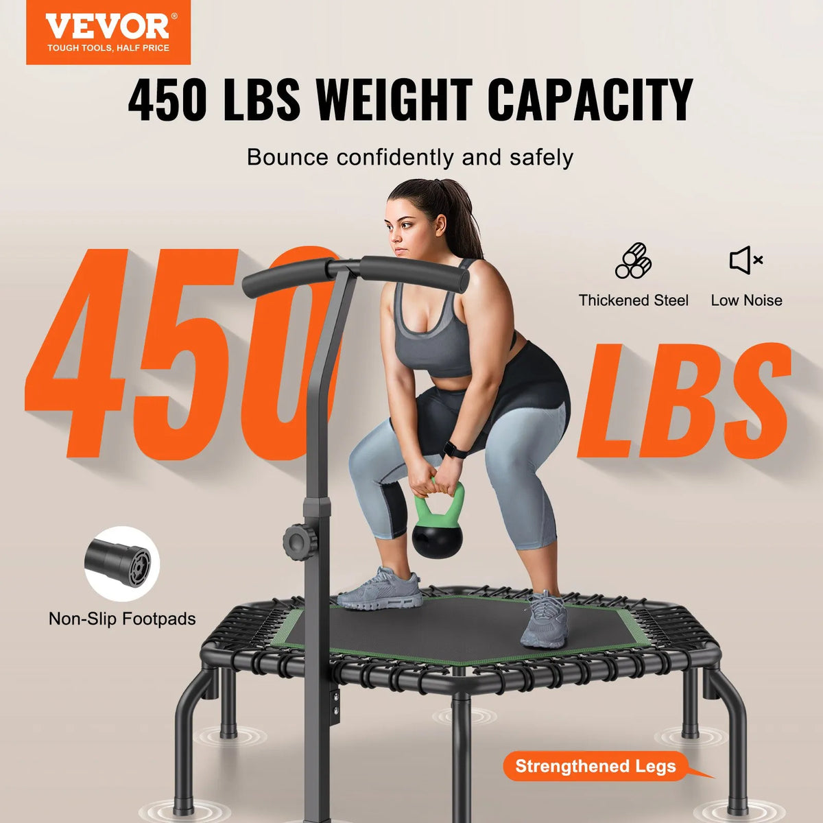 VEVOR fitnessbatuut 138 cm käepidemega täiskasvanutele, kuni 204 kg