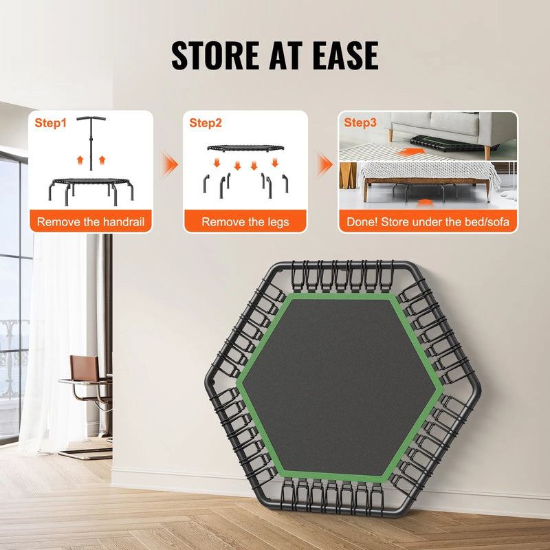 Mini fitnesa batuts 138 cm pieaugušajiem ar rokturi, iekštelpu treniņiem
