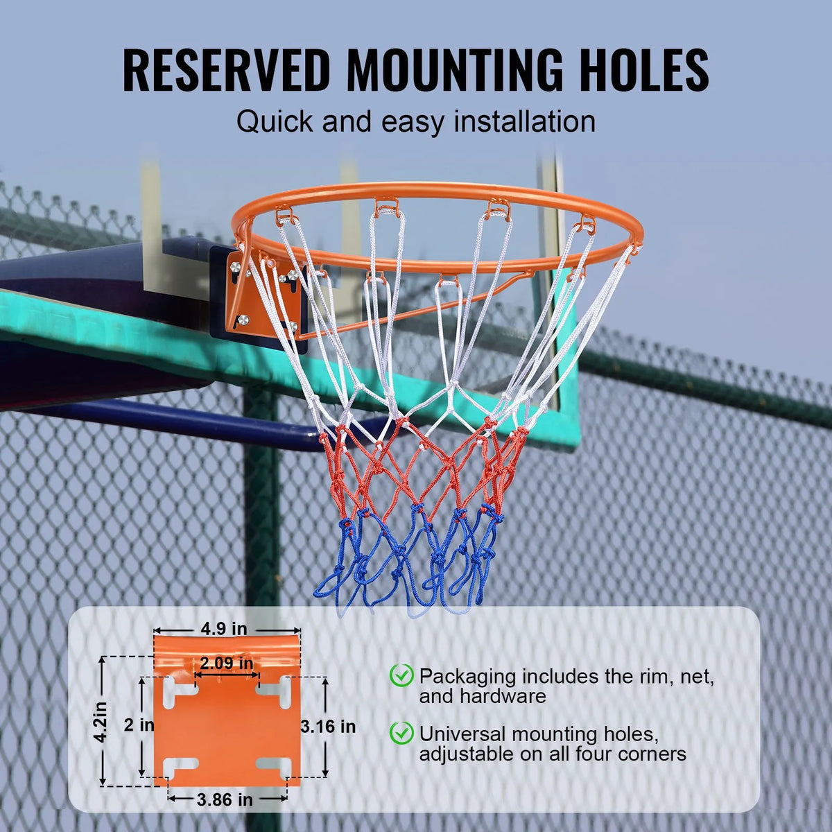 VEVOR basketbola stīpa, pie sienas vai durvīm montējams basketbola grozs, izturīga Q235 tērauda elastīgā stīpa ar tīklu, standarta 45,7 cm iekštelpu un āra piekaramais basketbola grozs bērniem un pieaugušajiem - ZEMLETES.LV