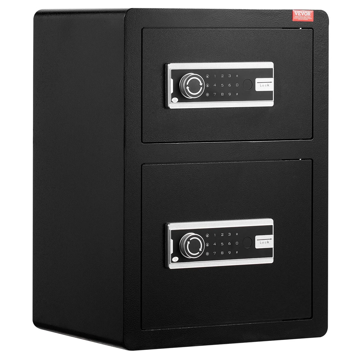 VEVOR Two-Door 99.1 L Safe with Key and Password Lock, Security Safe with Fireproof Bag, Key Holder, LED Lighting and 2 Height-Adjustable Removable Shelves for Cash, Documents, Jewellery and Valuables, Black