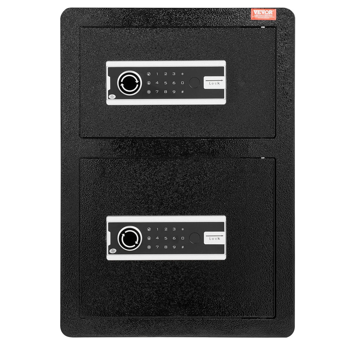 VEVOR Two-Door 99.1 L Safe with Key and Password Lock, Security Safe with Fireproof Bag, Key Holder, LED Lighting and 2 Height-Adjustable Removable Shelves for Cash, Documents, Jewellery and Valuables, Black