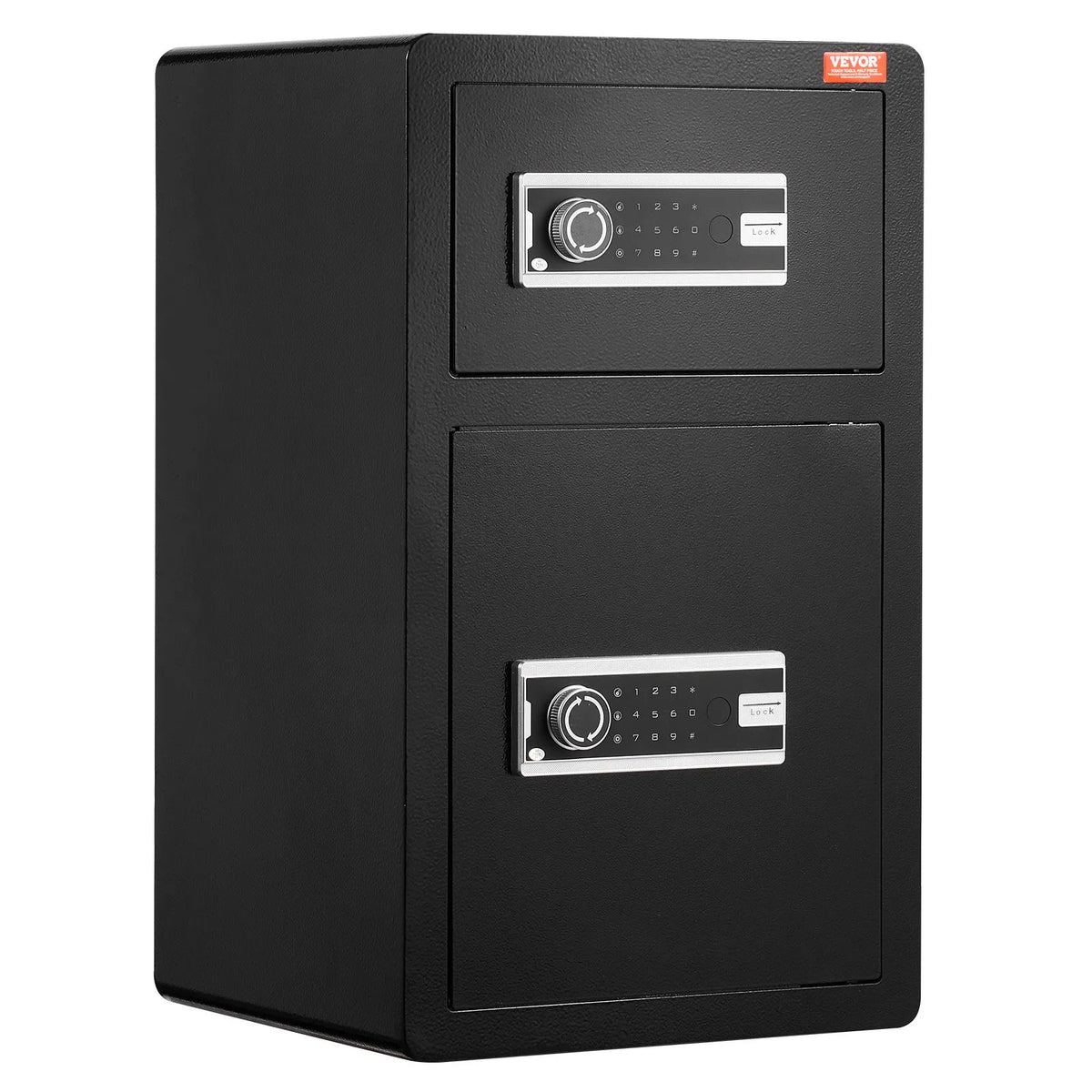 VEVOR Two-Door 4.5 Cubic Feet Safe with Key and Password Lock, Security Safe with Fireproof Bag, Key Holder, LED Lighting and 2 Height-Adjustable Removable Shelves for Money, Documents, Jewellery and Valuables, Black