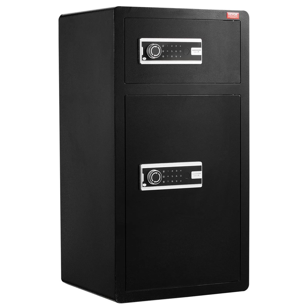 VEVOR 204 L Two-Door Safe with Key and Password Lock, Security Safe with Fireproof Bag, Key Holder, LED Lighting and 2 Height-Adjustable Removable Shelves for Money, Documents, Jewellery and Valuables, Black