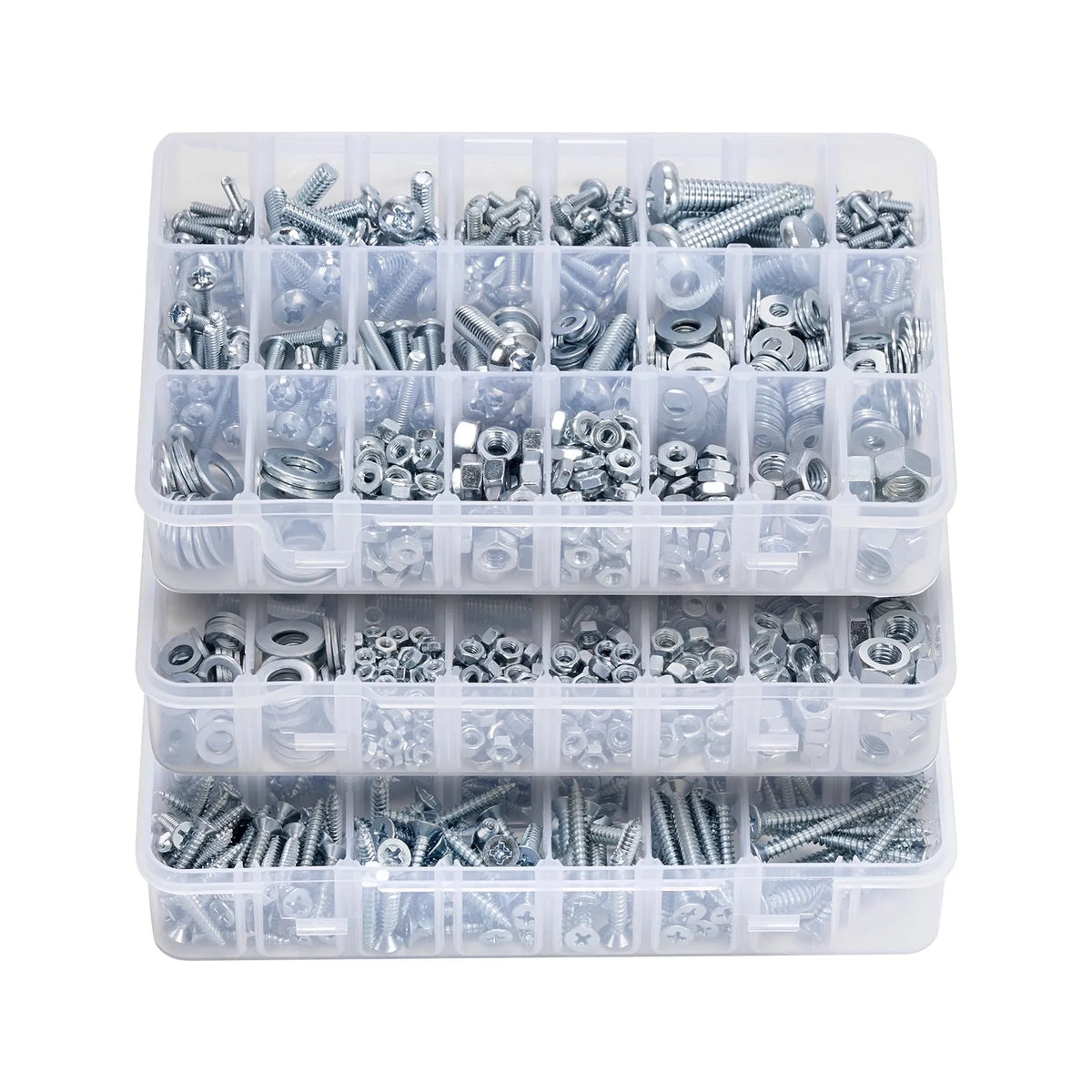 VEVOR Screw and Nut Set 2250 Pieces, Metric and Imperial Machine Screws with Flat Washers, Alloy Steel, M3/M4/M5/M6/M8, Zinc Plated White, for Equipment and Vehicle Assembly