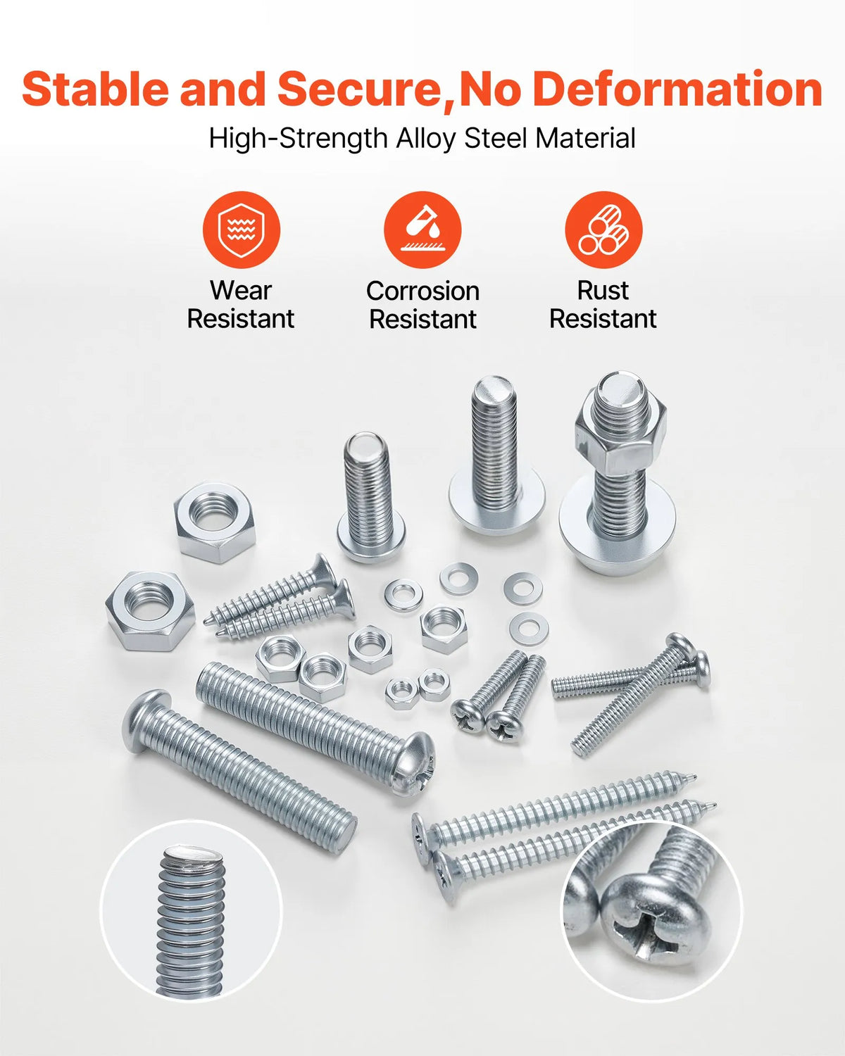 VEVOR Screw and Nut Set 2250 Pieces, Metric and Imperial Machine Screws with Flat Washers, Alloy Steel, M3/M4/M5/M6/M8, Zinc Plated White, for Equipment and Vehicle Assembly