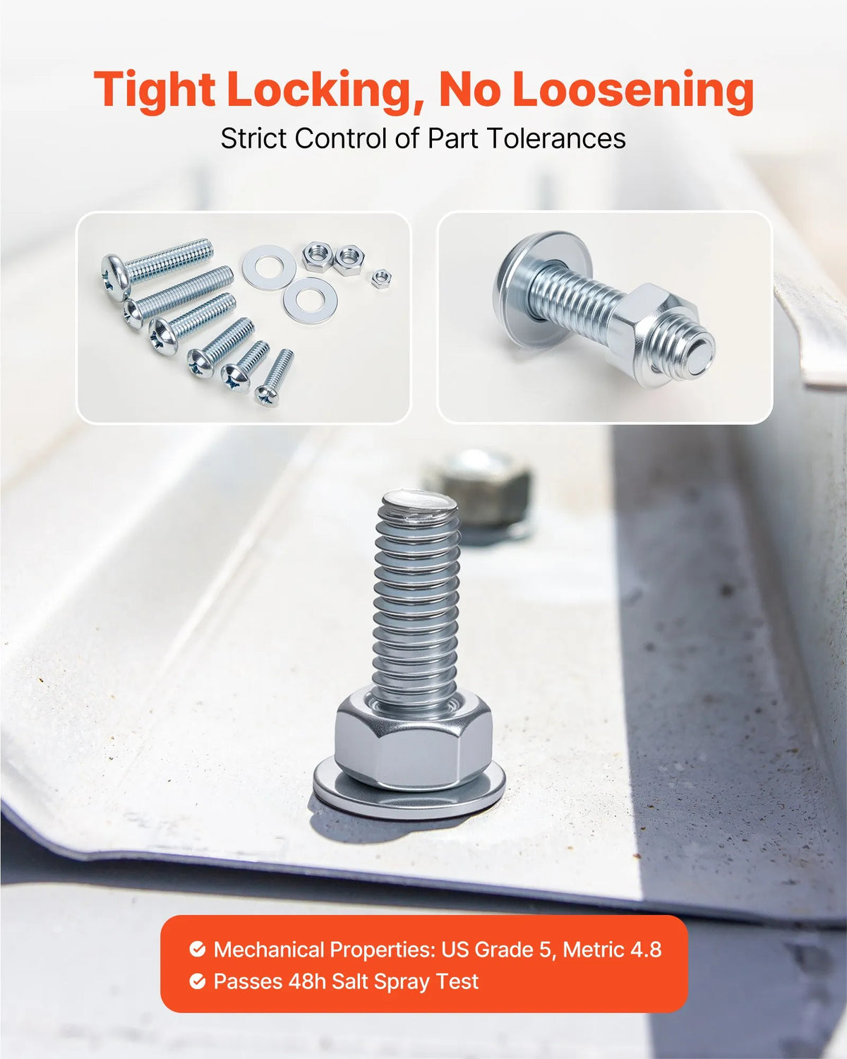 VEVOR Screw and Nut Set 2250 Pieces, Metric and Imperial Machine Screws with Flat Washers, Alloy Steel, M3/M4/M5/M6/M8, Zinc Plated White, for Equipment and Vehicle Assembly