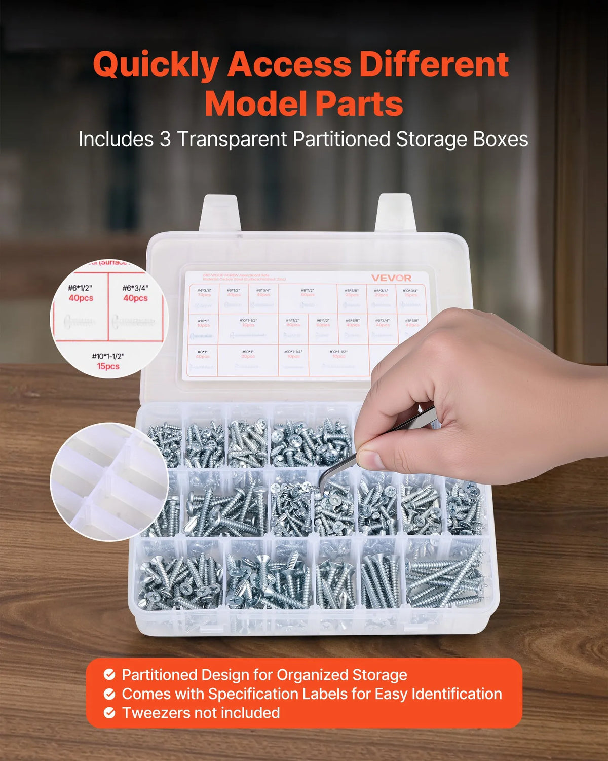 VEVOR Screw and Nut Set 2250 Pieces, Metric and Imperial Machine Screws with Flat Washers, Alloy Steel, M3/M4/M5/M6/M8, Zinc Plated White, for Equipment and Vehicle Assembly