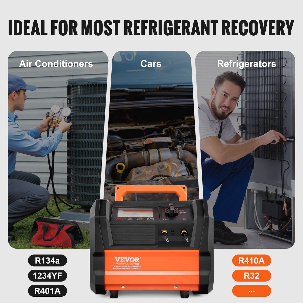 VEVOR Refrigerant Recovery Machine, 0.75 kW Power, Dual-Cylinder System with 3000 RPM Brushless Motor, Portable, for Freon and Other Refrigerants from Automotive, Air Conditioning and HVAC Systems