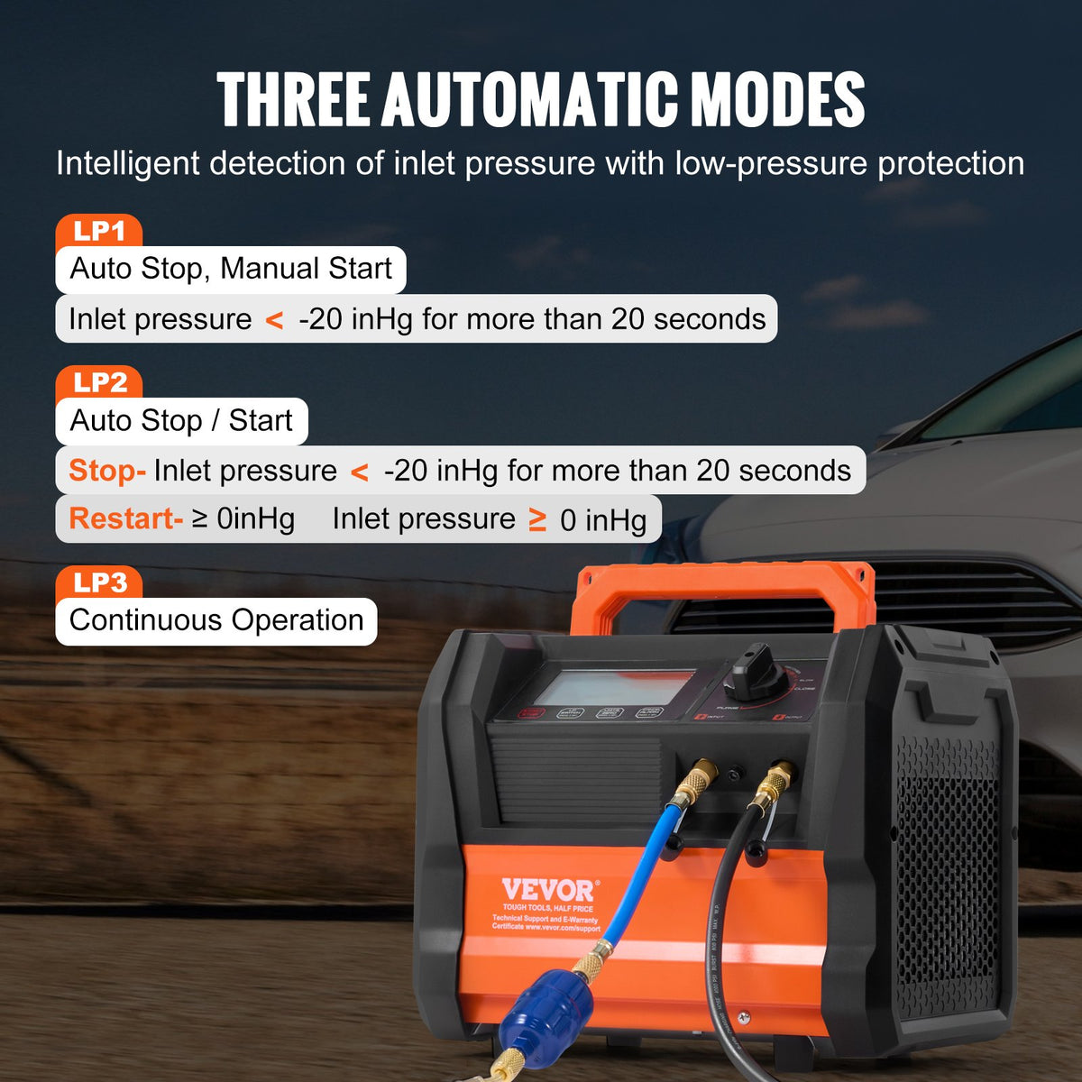 VEVOR Refrigerant Recovery Machine, 0.75 kW Power, Dual-Cylinder System with 3000 RPM Brushless Motor, Portable, for Freon and Other Refrigerants from Automotive, Air Conditioning and HVAC Systems