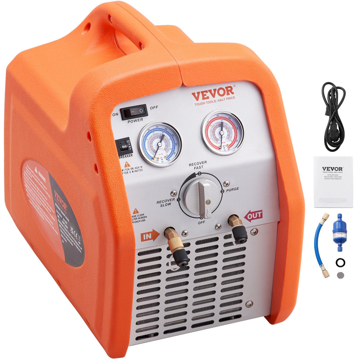 VEVOR Portable Refrigerant Recovery Unit, 0.56 kW Power, High Pressure Protection, 220–240 V, 60 Hz, for Vapour and Liquid Refrigerant Recovery from Automotive Air Conditioning and HVAC Systems