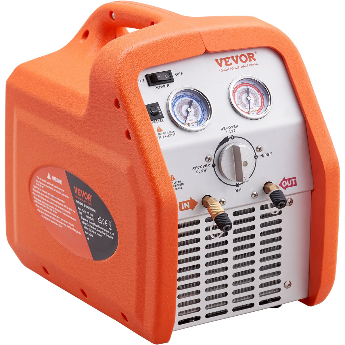 VEVOR Portable Refrigerant Recovery Unit, 0.56 kW Power, High Pressure Protection, 220–240 V, 60 Hz, for Vapour and Liquid Refrigerant Recovery from Automotive Air Conditioning and HVAC Systems