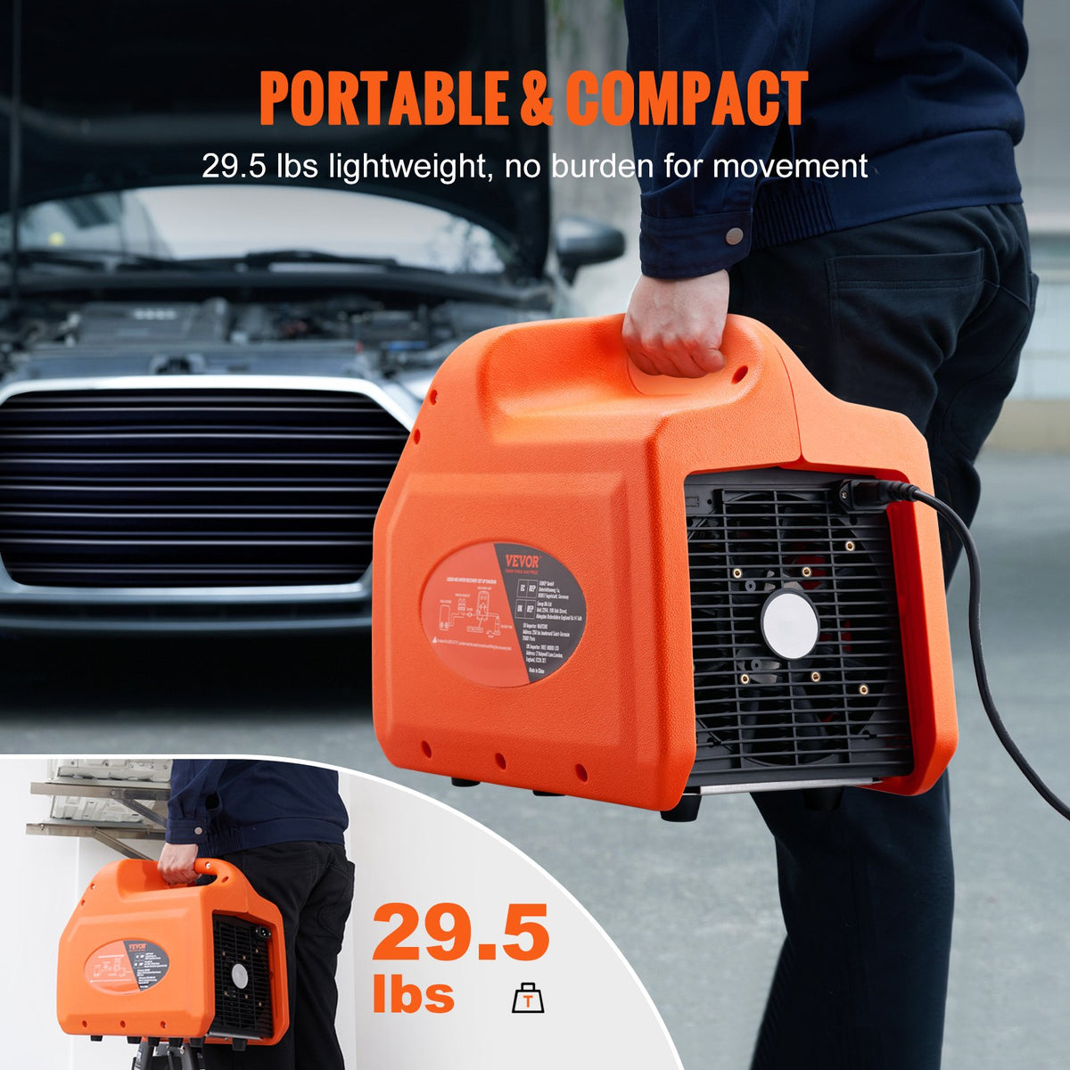 VEVOR Portable Refrigerant Recovery Unit, 0.56 kW Power, High Pressure Protection, 220–240 V, 60 Hz, for Vapour and Liquid Refrigerant Recovery from Automotive Air Conditioning and HVAC Systems