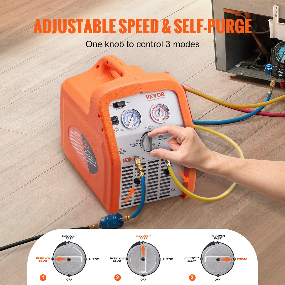 VEVOR Portable Refrigerant Recovery Unit, 0.56 kW Power, High Pressure Protection, 220–240 V, 60 Hz, for Vapour and Liquid Refrigerant Recovery from Automotive Air Conditioning and HVAC Systems