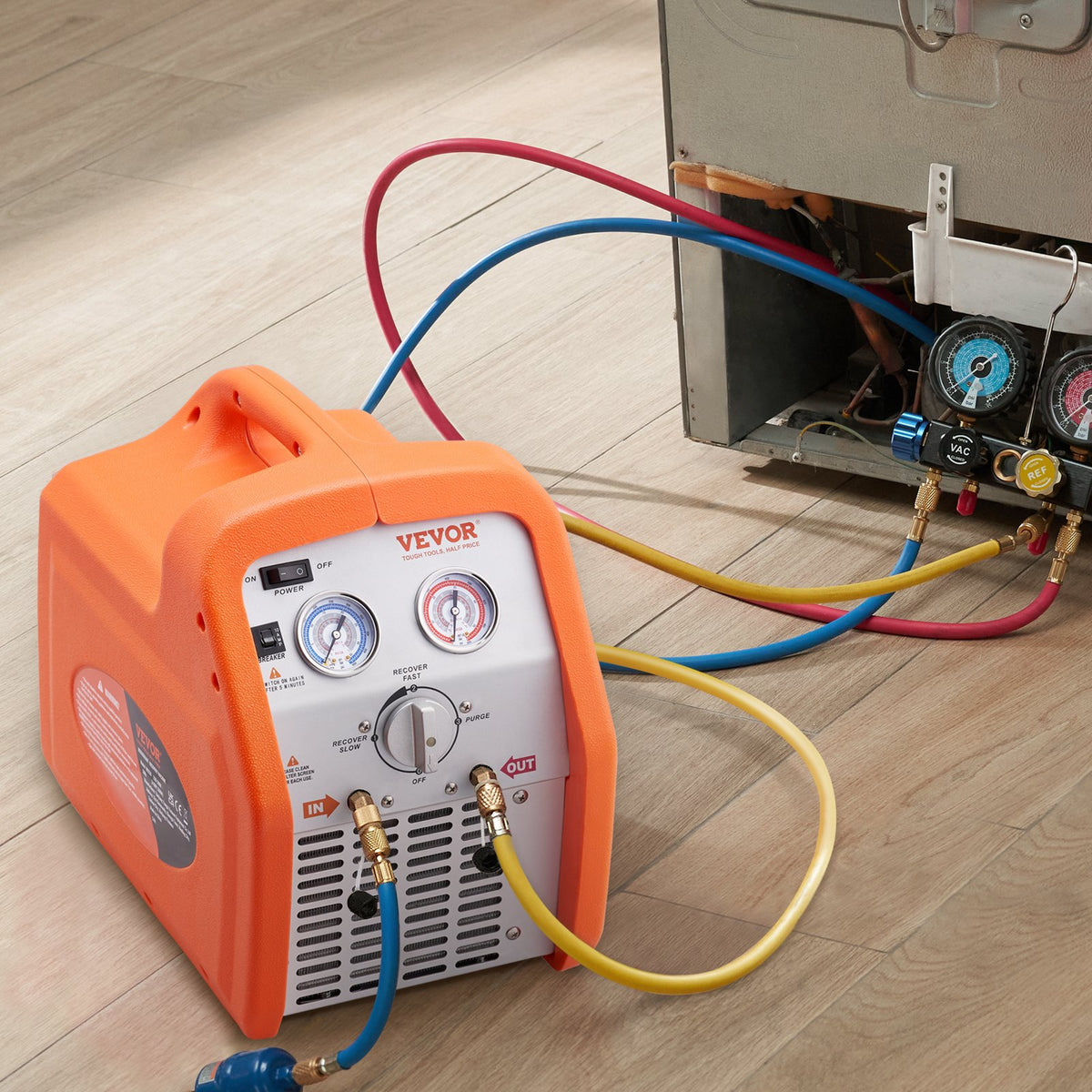 VEVOR Portable Refrigerant Recovery Unit, 0.56 kW Power, High Pressure Protection, 220–240 V, 60 Hz, for Vapour and Liquid Refrigerant Recovery from Automotive Air Conditioning and HVAC Systems