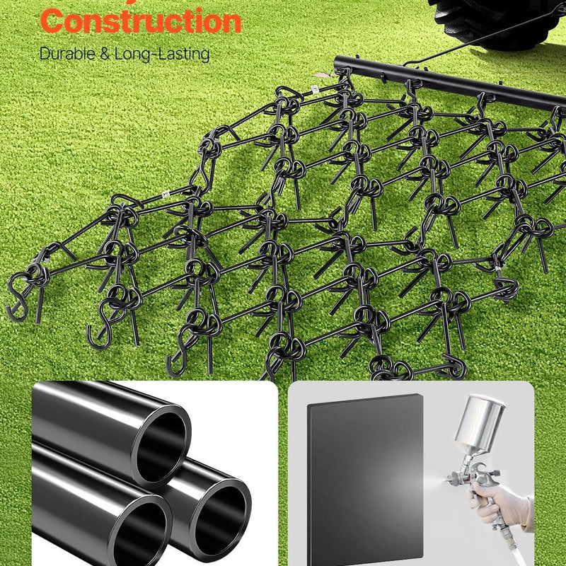 VEVOR ķēžu ecēšas 1220 x 1220 mm, ar 69 asiem zobiem, Q235 tērauds, velkamas ar ATV, UTV un traktoriem, paredzētas augsnes sagatavošanai, sēšanai, teritoriju izlīdzināšanai un grants ceļu kopšanai - ZEMLETES.LV