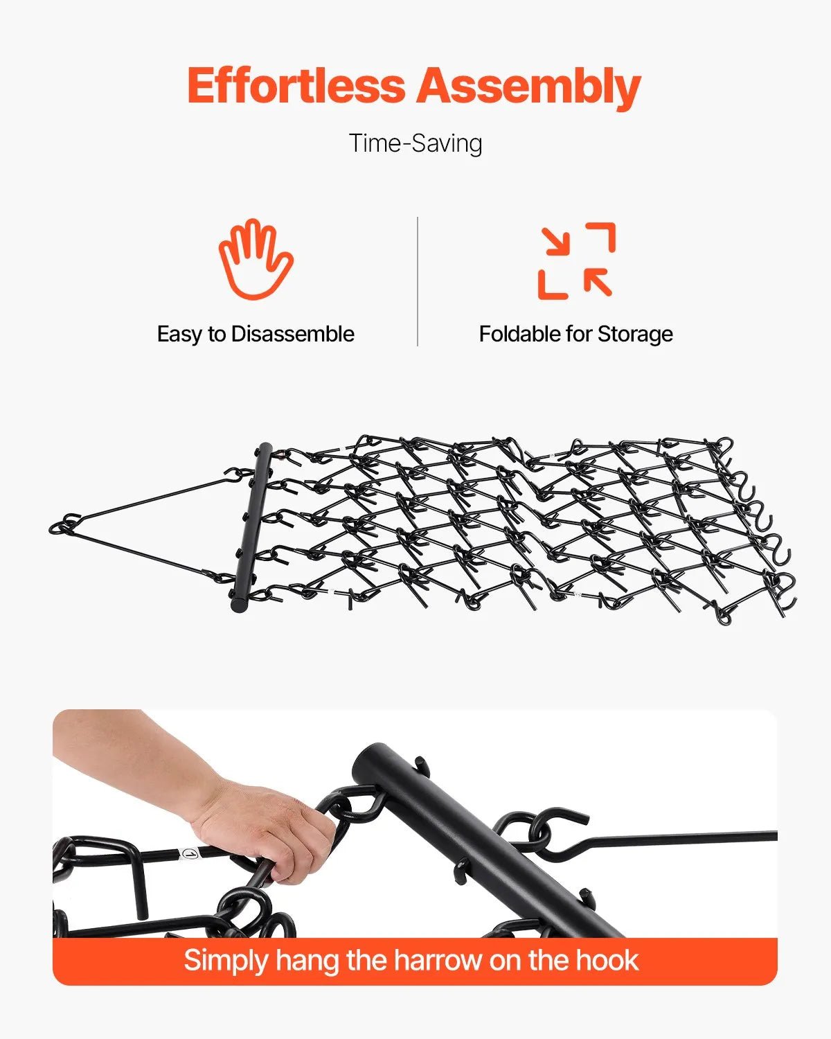VEVOR ķēžu ecēšas 1220 x 1220 mm, ar 69 asiem zobiem, Q235 tērauds, velkamas ar ATV, UTV un traktoriem, paredzētas augsnes sagatavošanai, sēšanai, teritoriju izlīdzināšanai un grants ceļu kopšanai - ZEMLETES.LV