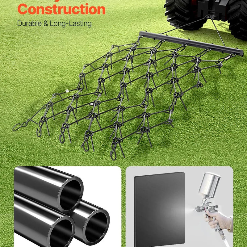VEVOR ķēžu ecēšas 1220 x 1700 mm, ar 80 asiem zobiem, Q235 tērauds, velkamas ar ATV, UTV un traktoriem, paredzētas augsnes sagatavošanai, sēšanai, teritoriju izlīdzināšanai un grants ceļu kopšanai - ZEMLETES.LV