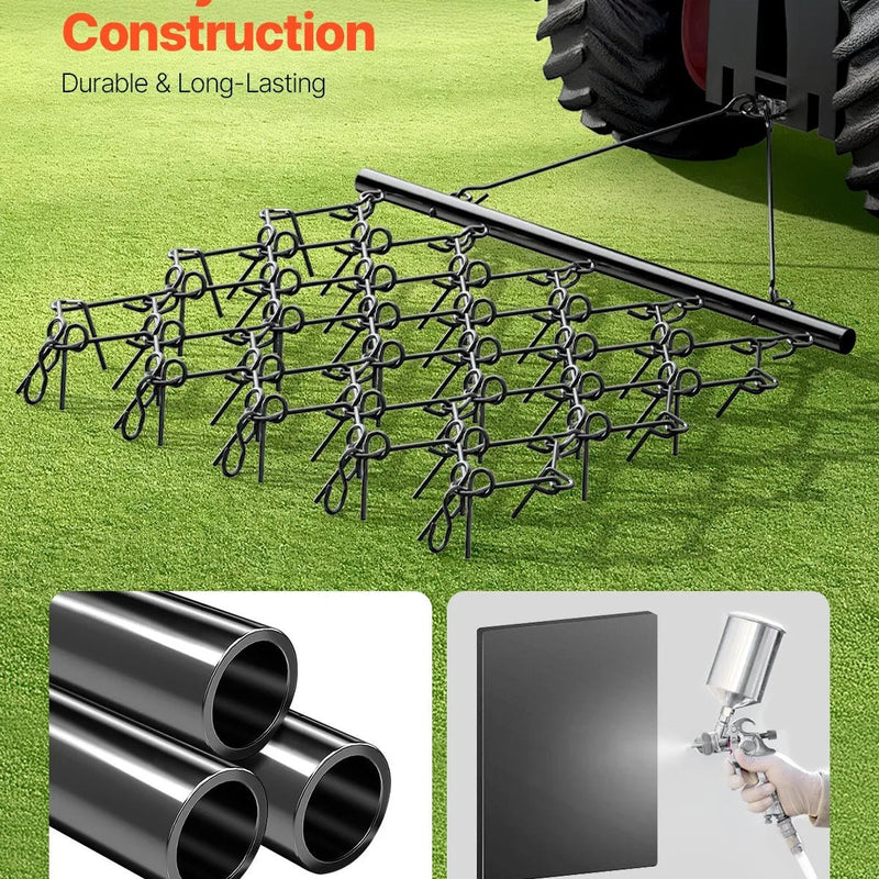 VEVOR ķēžu ecēšas 1520 x 1370 mm, ar 60 asiem zobiem, Q235 tērauds, velkamas ar ATV, UTV un traktoriem, paredzētas augsnes sagatavošanai, sēšanai, teritoriju izlīdzināšanai un grants ceļu kopšanai - ZEMLETES.LV