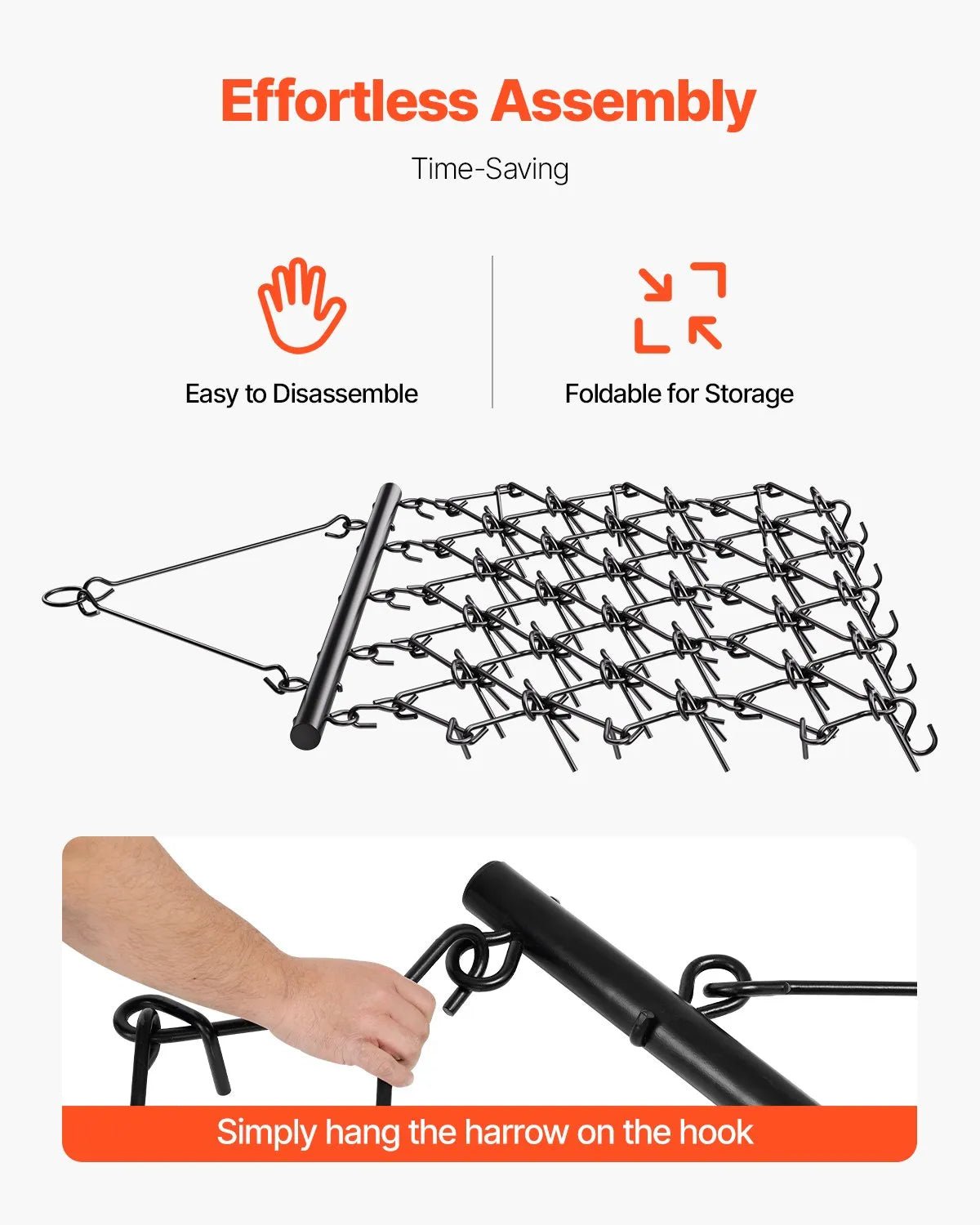 VEVOR ķēžu ecēšas 1520 x 1370 mm, ar 60 asiem zobiem, Q235 tērauds, velkamas ar ATV, UTV un traktoriem, paredzētas augsnes sagatavošanai, sēšanai, teritoriju izlīdzināšanai un grants ceļu kopšanai - ZEMLETES.LV
