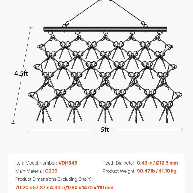 VEVOR ķēžu ecēšas 1520 x 1370 mm, ar 60 asiem zobiem, Q235 tērauds, velkamas ar ATV, UTV un traktoriem, paredzētas augsnes sagatavošanai, sēšanai, teritoriju izlīdzināšanai un grants ceļu kopšanai - ZEMLETES.LV