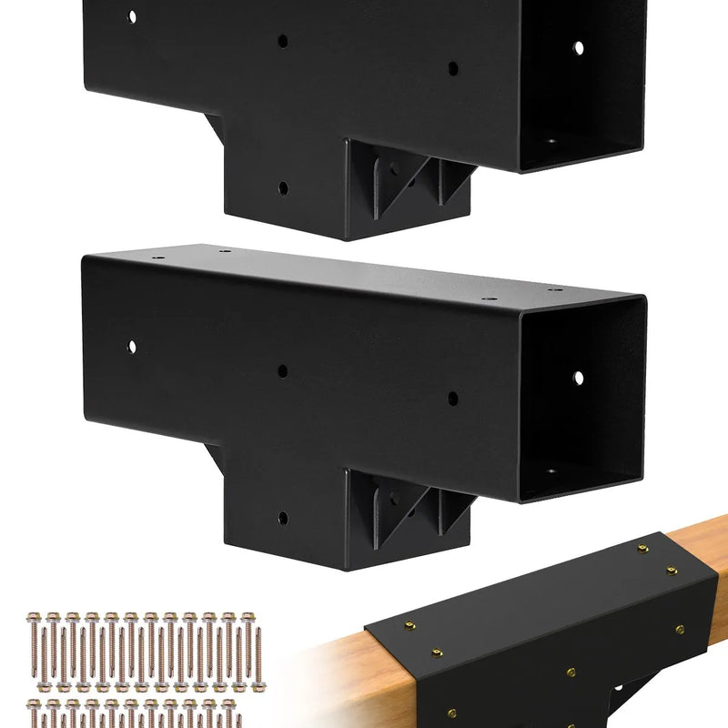 VEVOR pergolas stiprinājumu komplekts 92 × 92 mm koka brusām, T veida 3 virzienu savienojumi ar skrūvēm, pergolām, lapenēm un DIY koka konstrukcijām, 2 gab.