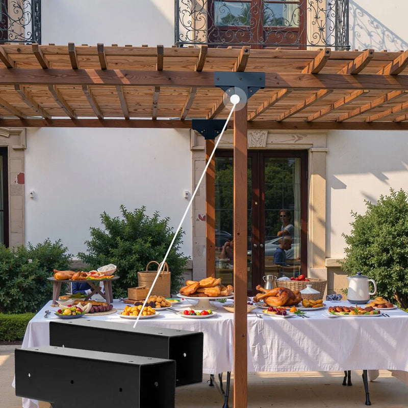 VEVOR pergolas stiprinājumu komplekts 92 × 92 mm koka brusām, T veida 3 virzienu savienojumi ar skrūvēm, pergolām, lapenēm un DIY koka konstrukcijām, 2 gab.