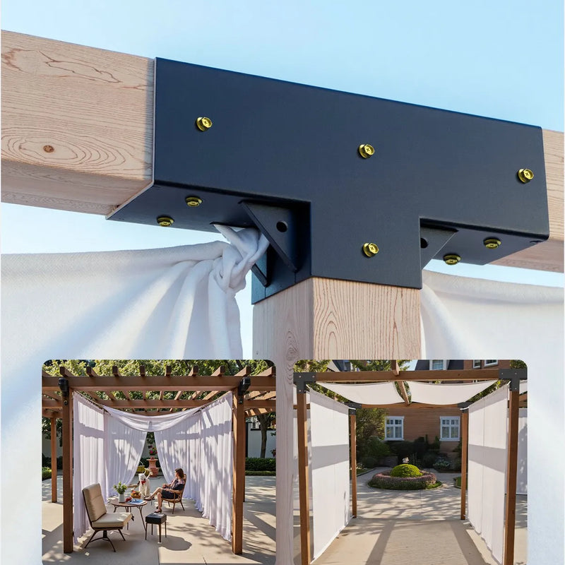 VEVOR pergolas stiprinājumu komplekts 92 × 92 mm koka brusām, T veida 3 virzienu savienojumi ar skrūvēm, pergolām, lapenēm un DIY koka konstrukcijām, 2 gab.