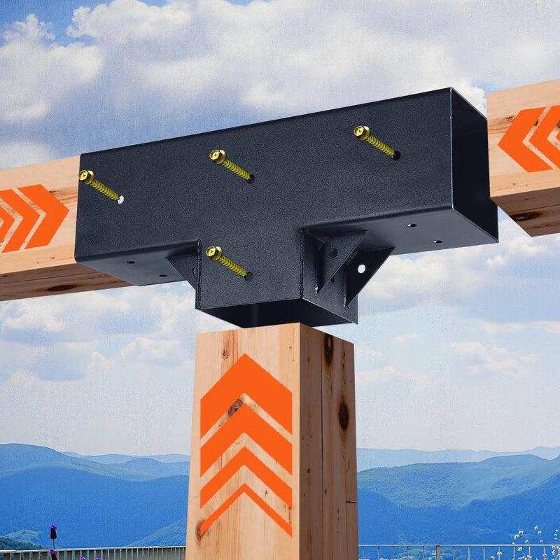 VEVOR pergolas stiprinājumu komplekts 92 × 92 mm koka brusām, T veida 3 virzienu savienojumi ar skrūvēm, pergolām, lapenēm un DIY koka konstrukcijām, 2 gab.
