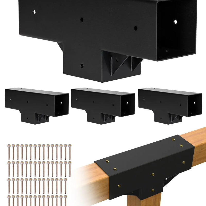 VEVOR pergolas stiprinājumu komplekts 92 × 92 mm koka brusām, T veida 3 virzienu savienojumi ar skrūvēm, pergolām, lapenēm un DIY koka konstrukcijām, 4 gab.9